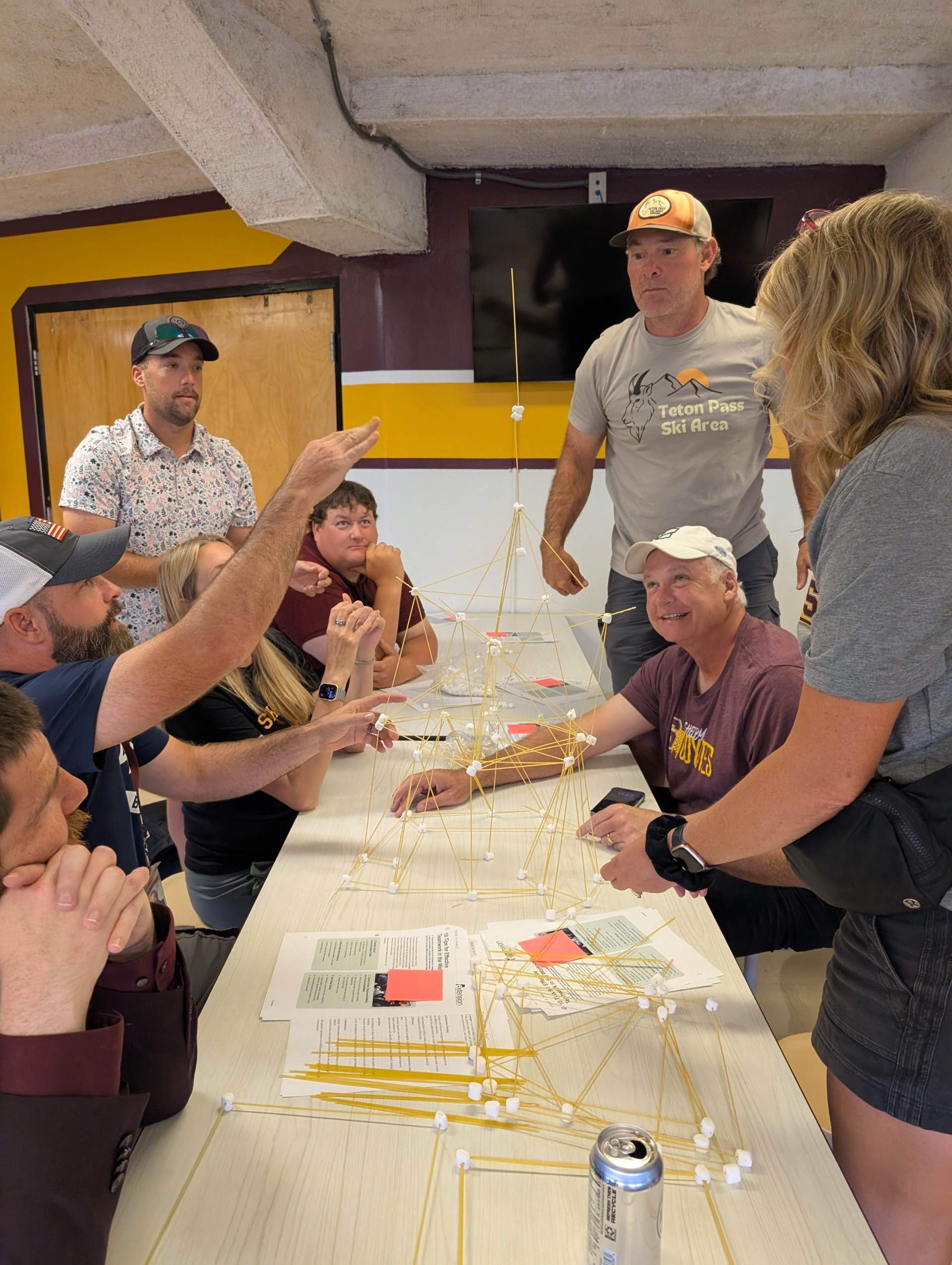 The winning team of Shelby school teachers who worked out the problem of building the tallest structure in 10 minutes.